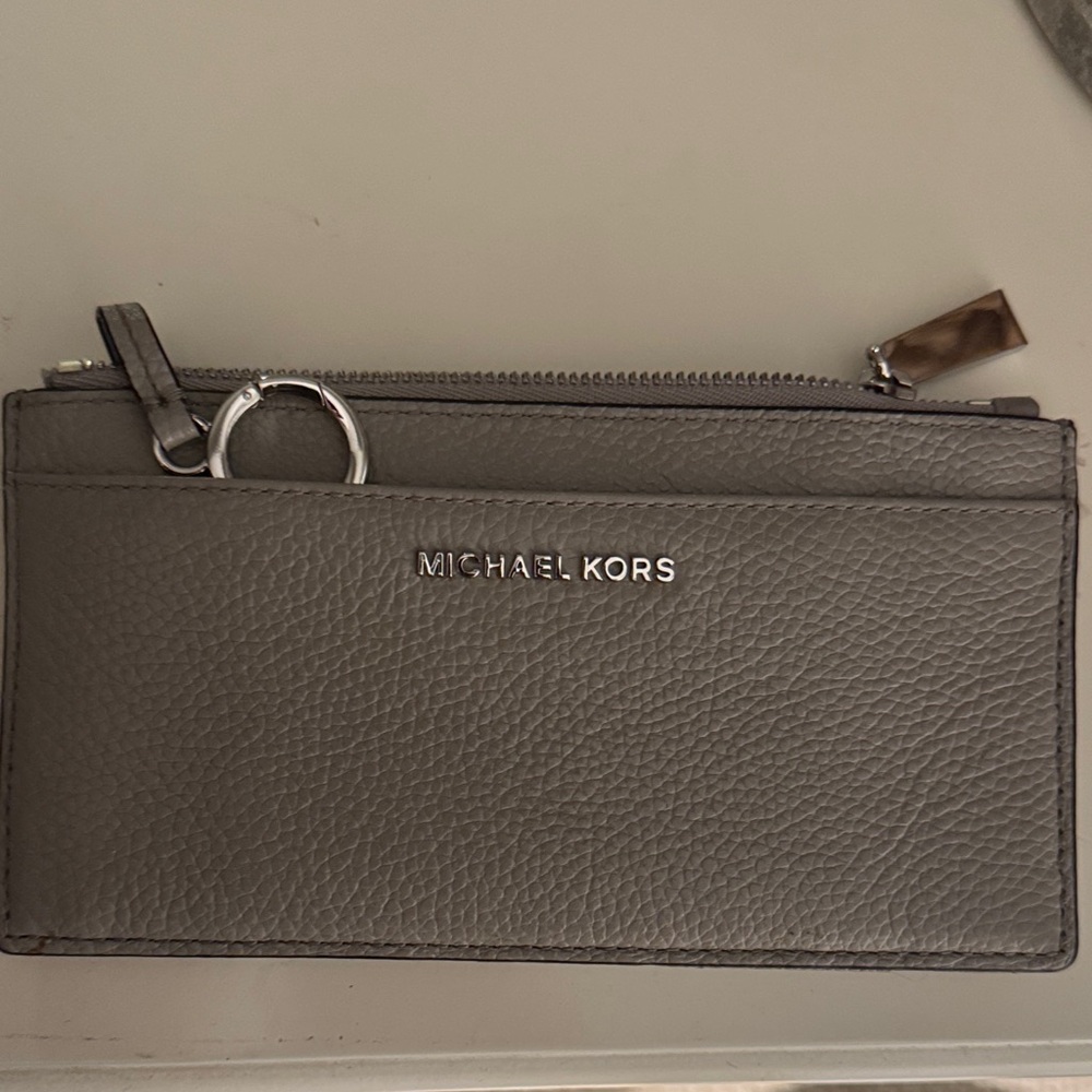 Michael Kors Pebbled Gray Leather Card Pouch with Zip